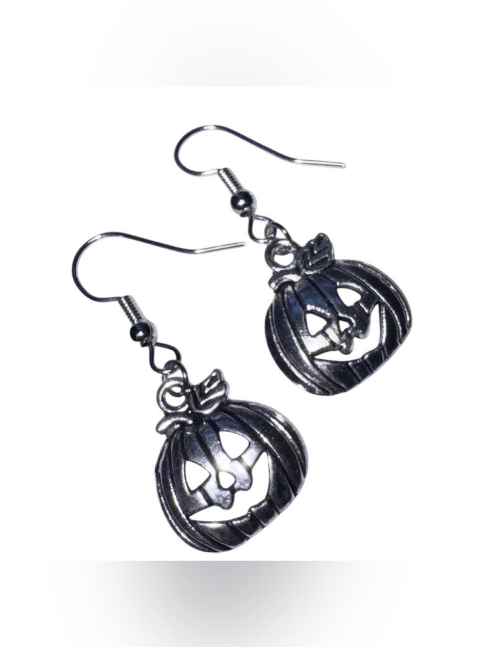 Pumpkin Shaped Handmade Dangle/Fishhook Earrings Silver Tone